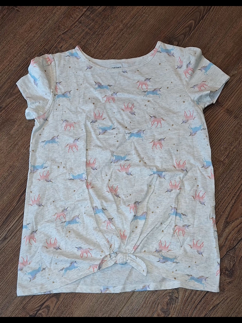 Carter's Light Gray Tie-Front Tee with Pink & Blue Unicorns ☆SIZE 14☆